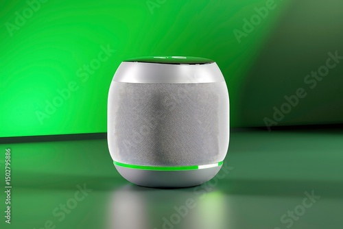 Modern smart speaker with touch controls and led indicator, featuring sleek black design and multi-function buttons for voice assistant and connectivity