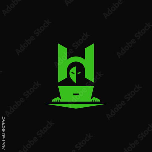 Cyber hacker H letter logo design.