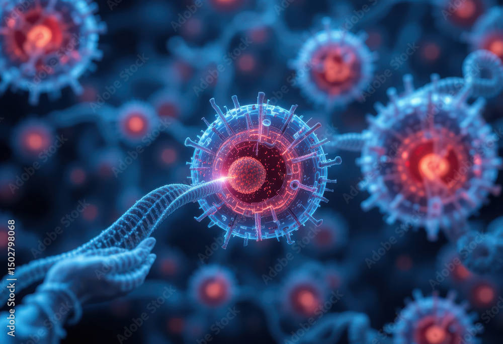 Fototapeta premium Advanced mRNA vaccine technology showcases intricate cellular interactions and innovation