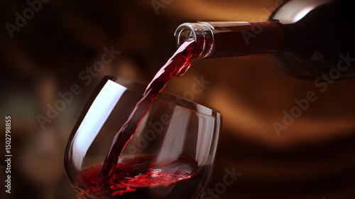 Red wine pouring into a glass, capturing the essence of indulgence and sophistication.