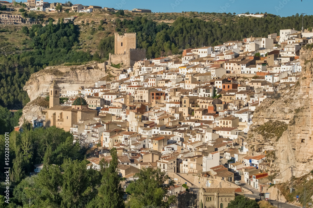 Obraz premium Aerial view of Jorquera town, Alcala del Jucar, Castile-La Mancha, Spain