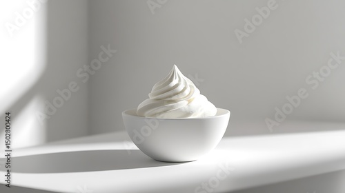 Whipped Cream in a White Bowl
