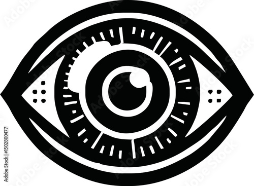 Flat vector icon of a futuristic eye scanning digital data, retina, biometric theme, minimal design, white background