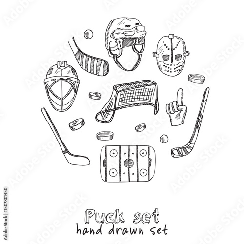 Wallpaper Mural Puck hand drawn doodle set. Vector illustration. Isolated elements on white background. Symbol collection. Torontodigital.ca