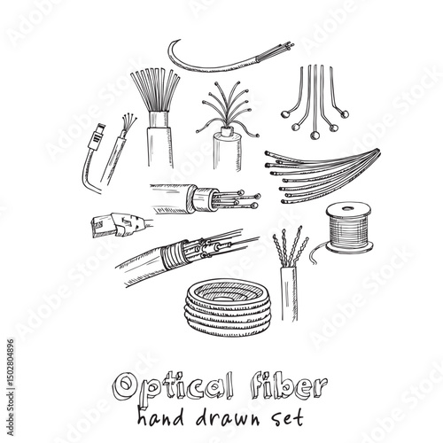 Wallpaper Mural Optical fiber hand drawn doodle set. Vector illustration. Isolated elements on white background. Symbol collection. Torontodigital.ca