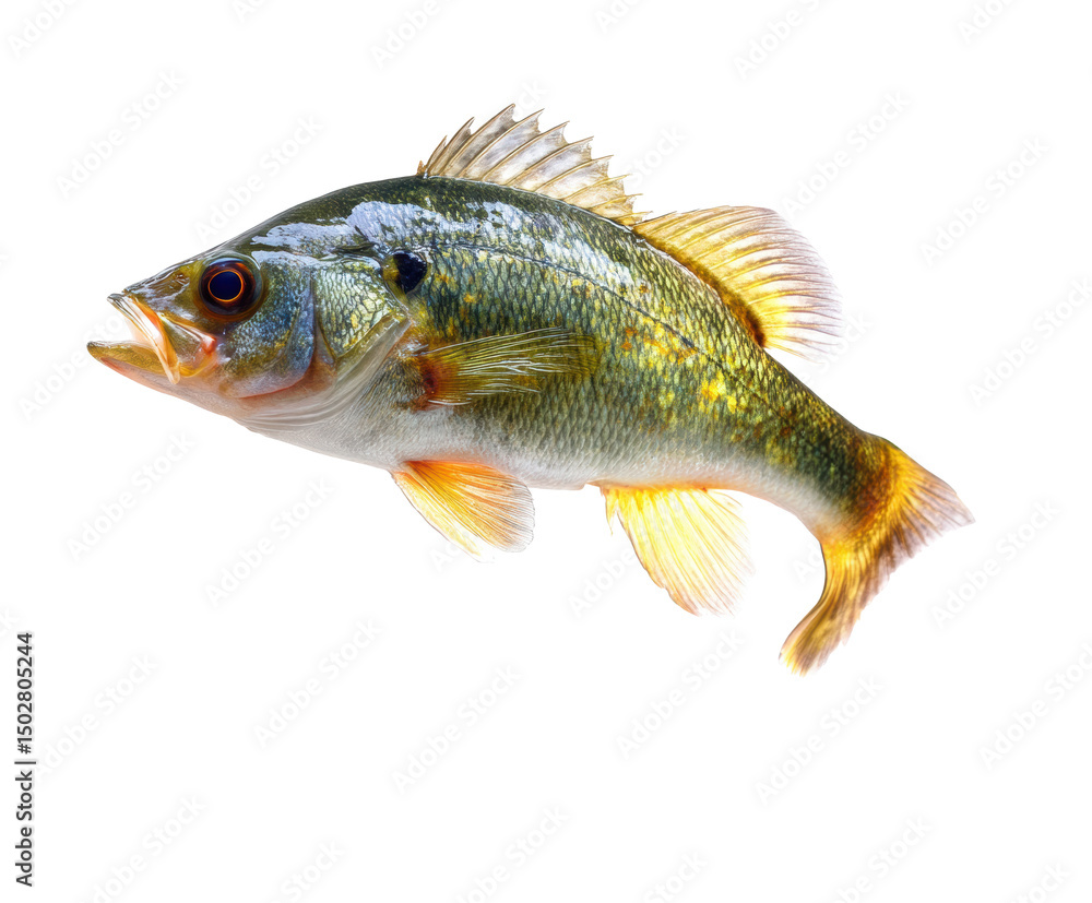 Fototapeta premium Freshwater fish showcasing vibrant colors and detailed fins on a transparent background, cut out