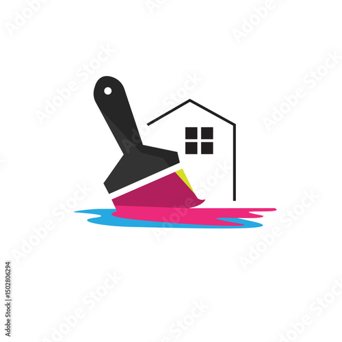 Paint brush logo design graphic for home house painting brand icon vector template