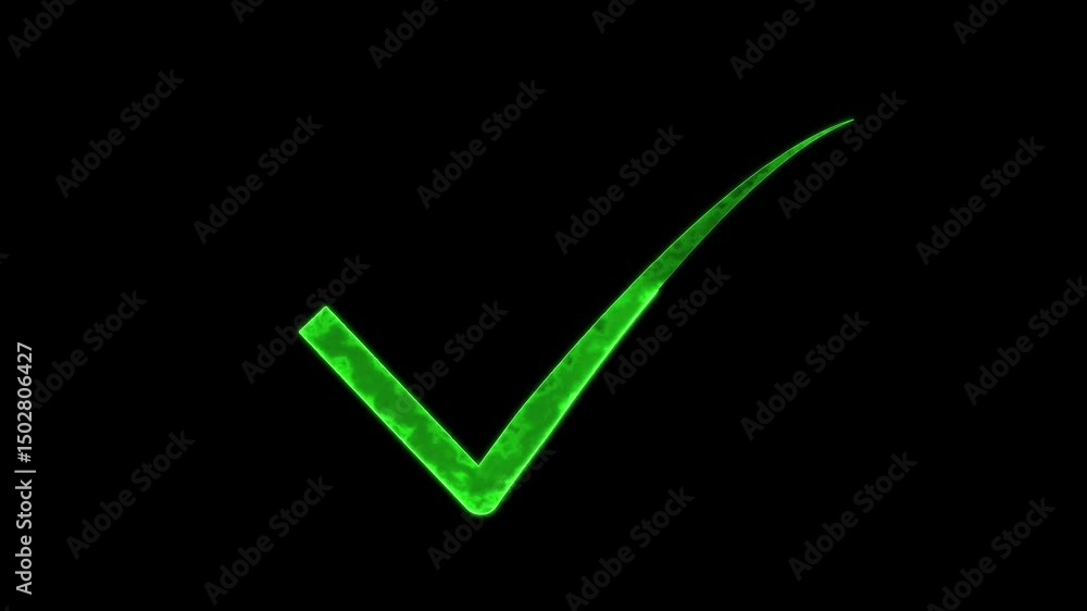 Glowing neon check mark icon animation tick select success right correct confirm complete accept sign symbol on black background Glowing neon check mark icon animation tick select success right correct confirm complete accept sign symbol on black background