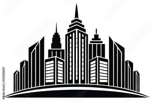 Black and white cityscape isolated on white background illustration