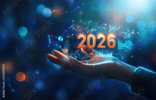 Hologram of 2026 in a hand