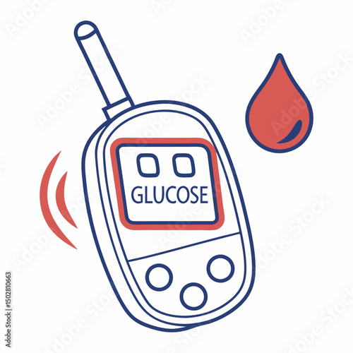 Line art icon of a glucometer with a blood drop and readable glucose indicators