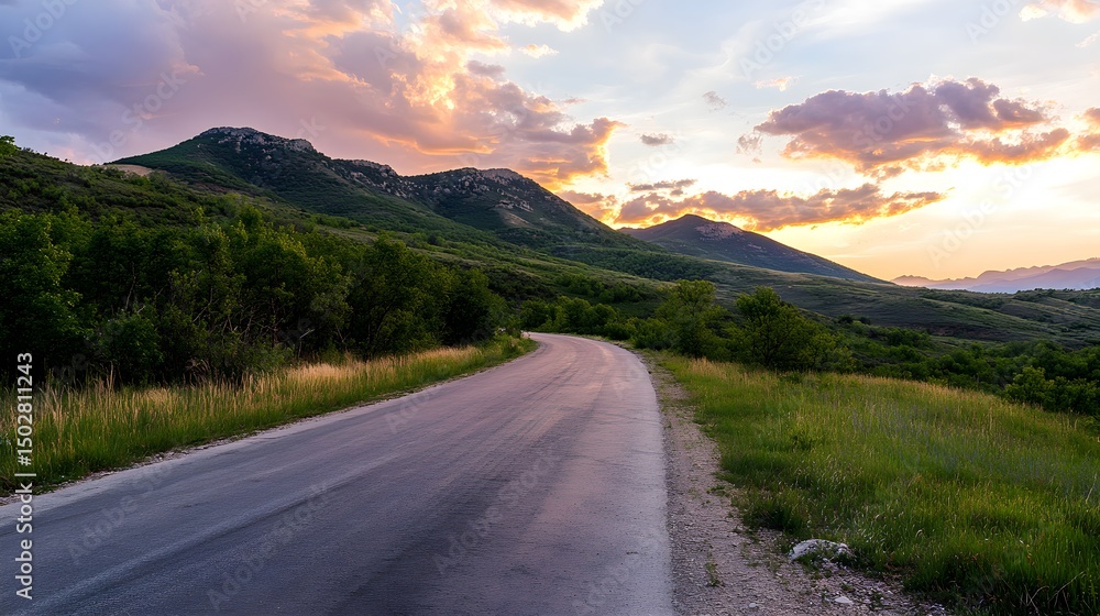 Fototapeta premium Scenic sunset drive mountain road landscape