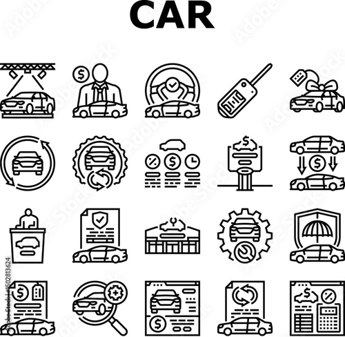 car dealership inventory icons set vector