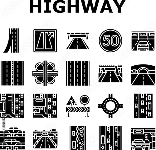 highway road lane icons set vector