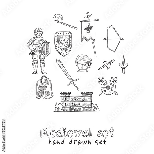 Wallpaper Mural Medieval doodle set Vector isolated obkects Torontodigital.ca