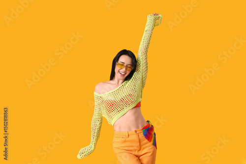 Happy stylish young woman i...