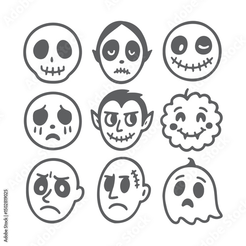 Set of Spooky Cartoon Faces Vector Art