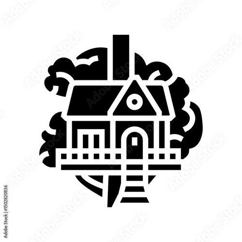 treehouse cabin wooden glyph icon vector illustration