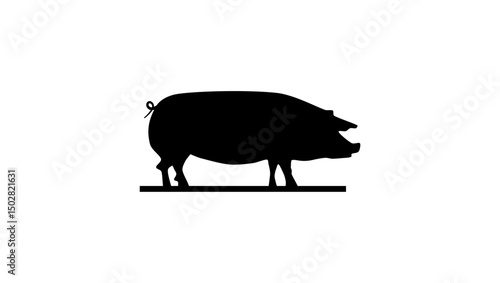 French Landrace pig, black isolated silhouette