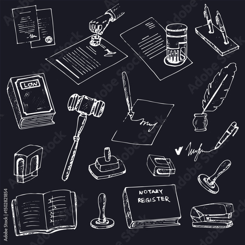 Notary service isolated hand drawn doodles Vector