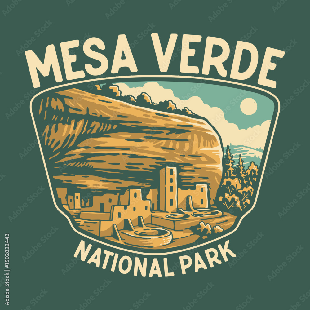 Vintage Mesa Verde national park badge design	
