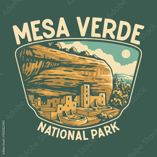 Vintage Mesa Verde national park badge design	