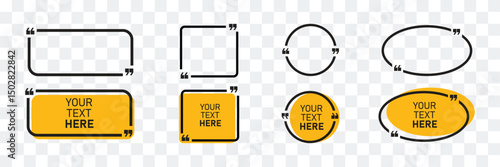 Quote box frames set isolated on transparent background. yellow speech bubble, quote box icon. Texting quote boxes. Blank, empty, white speech bubbles. Vector illustration.
