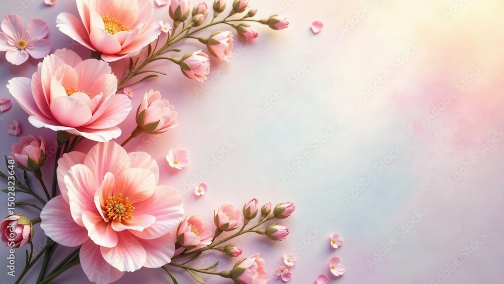 A Delicate Arrangement of Pastel Pink Blossoms on a Soft Textured Background A Delicate Arrangement of Pastel Pink Blossoms on a Soft Textured Background