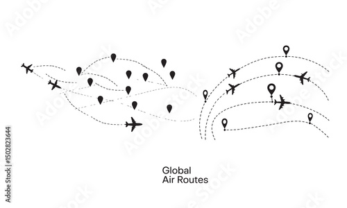 A visually appealing graphic depicting numerous global air routes.