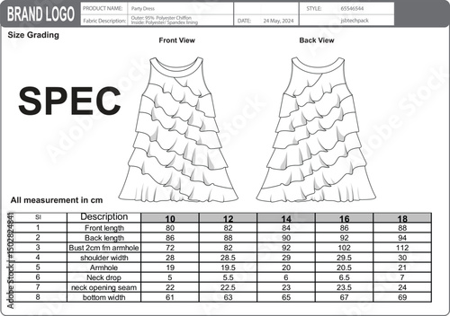 Girls Top Size Grading