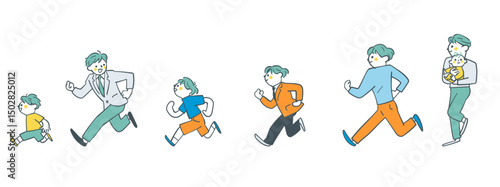 大きくなる僕　走っている男の子の成長　教育にも使えるストックイラスト素材
