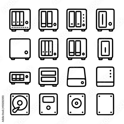 Simple Outline NAS Server Storage Device Icon Set Collection Illustration