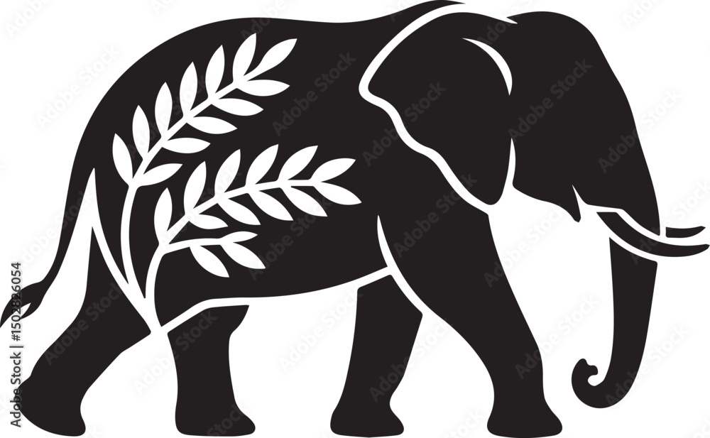 Obraz premium Elegant Elephant Silhouette with Leafy Design