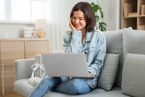 Young woman having online d...