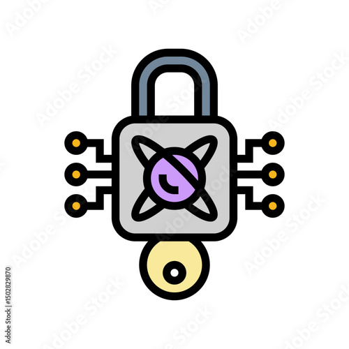 encryption lock quantum computer color icon vector illustration
