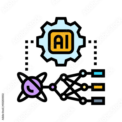 ai and computing merge quantum computer color icon vector illustration