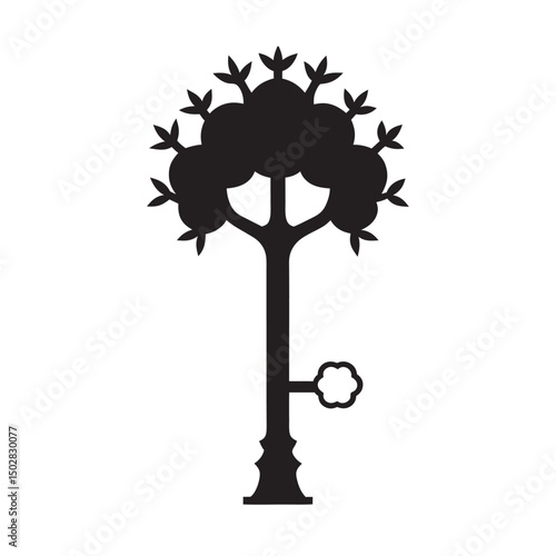 Tree Silhouette In The Shape Of Key