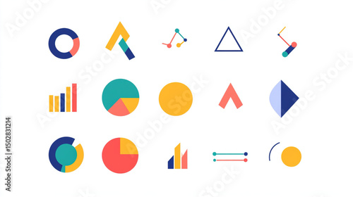 Simple flat business icon set in bright colors and clean lines covering corporate themes such as finance, teamwork and growth isolated on white background. Modern vector style design