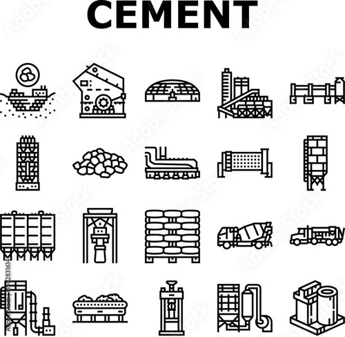 cement production gypsum icons set vector
