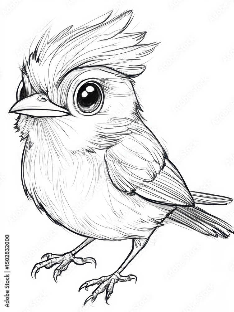 Naklejka premium Adorable Baby Bird Line Art Drawing Cute Chick Illustration