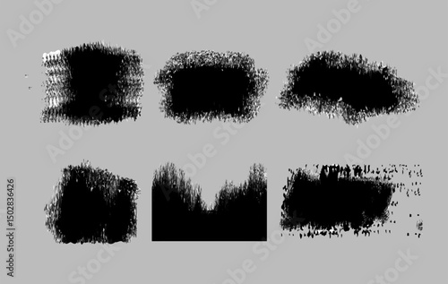 Collection of abstract black brushstrokes and ink blot shapes