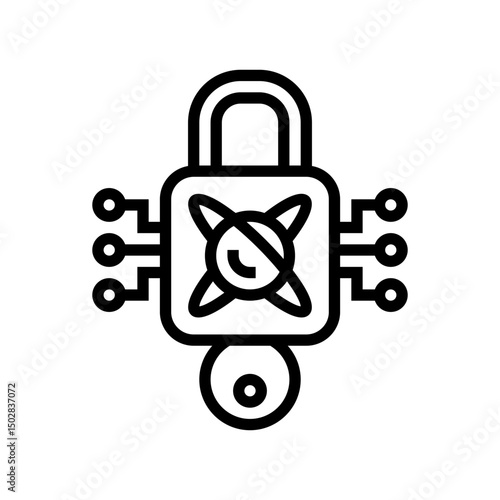 encryption lock quantum computer line icon vector illustration