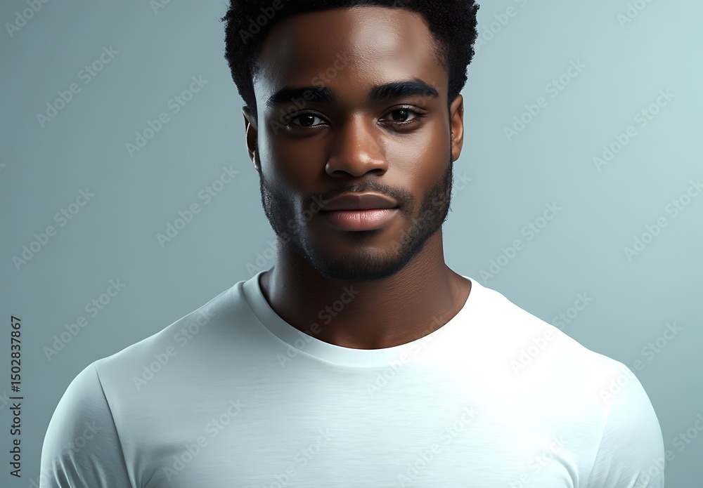 Obraz premium White t shirt mockup worn by person on gray background