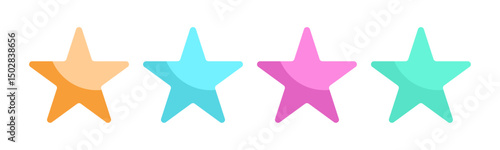 Sparkling star icons set. Set of colorful sparkle star icons. Rating star. Bright vector stars. Flash, shine sparkle icon, glare, light, blink star. Modern simple multicolor stars collection.