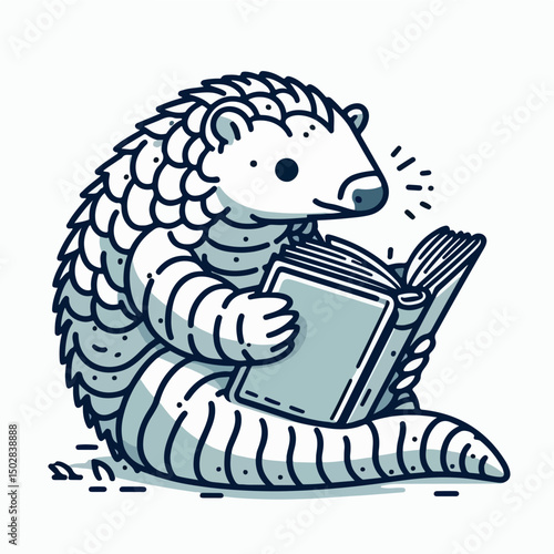 Smart Pangolin Reader: A whimsical illustration of a pangolin engrossed in a book, its scales meticulously detailed, its eyes twinkling with intellectual curiosity. Evoking the joy of learning.