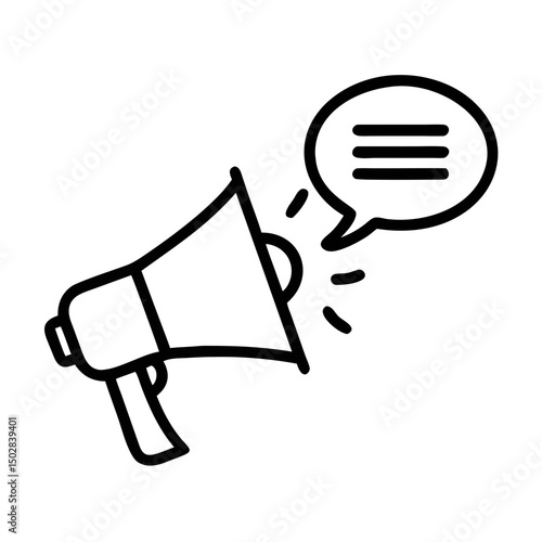Mega Phone Announcement Icon – Loudspeaker Communication Line Art Vector
