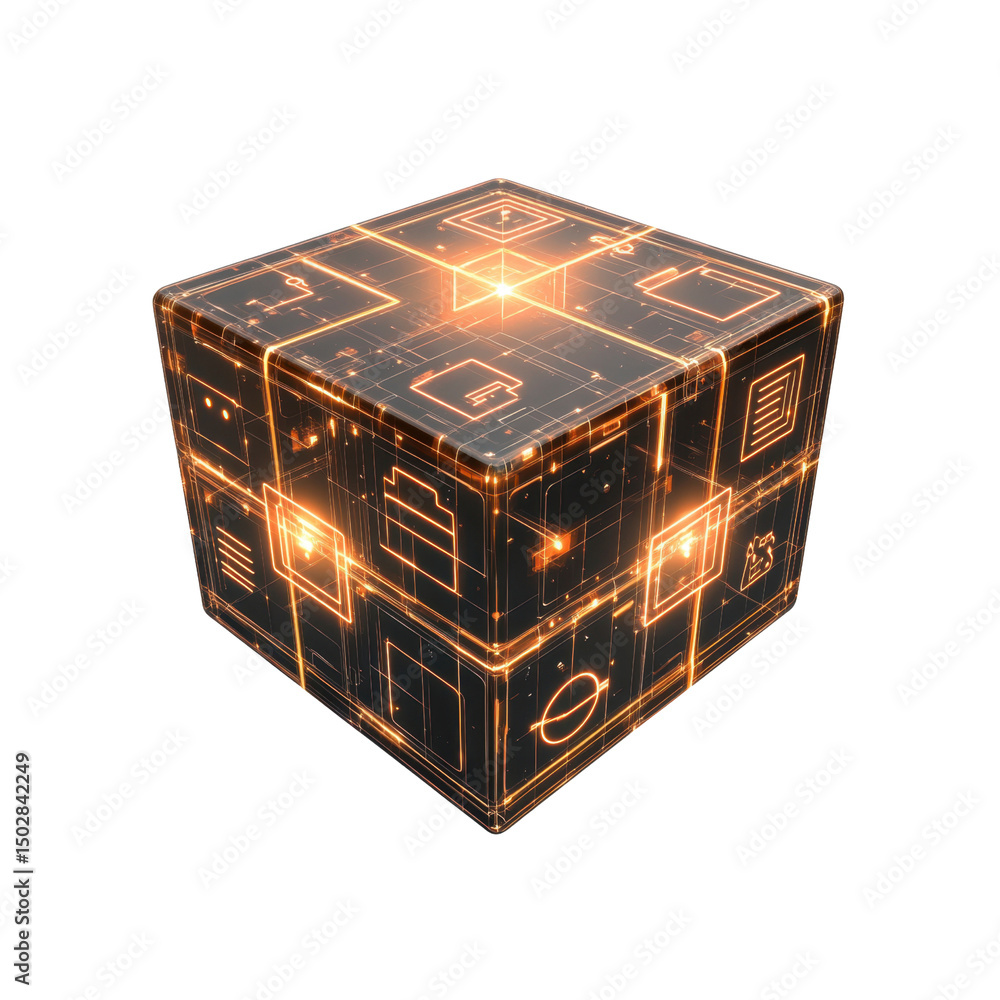 Obraz premium Futuristic Data Cube Digital Information Storage and Processing