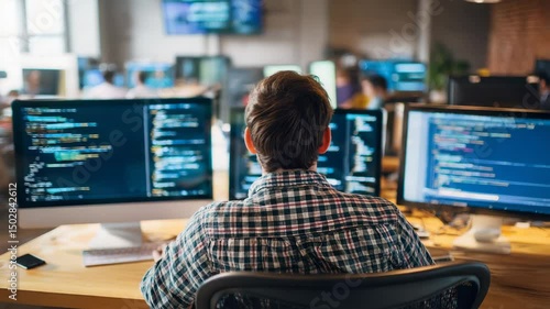 A programmer intently working on a code project