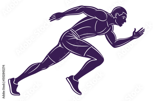 Running Man Silhouette of Male Sprinter in Full Speed Motion on White Background