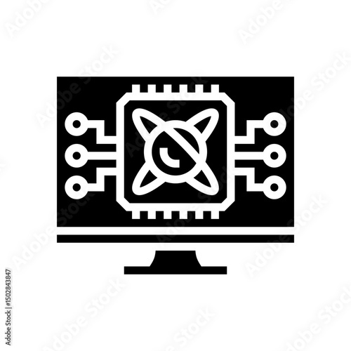 algorithm screen quantum computer glyph icon vector illustration